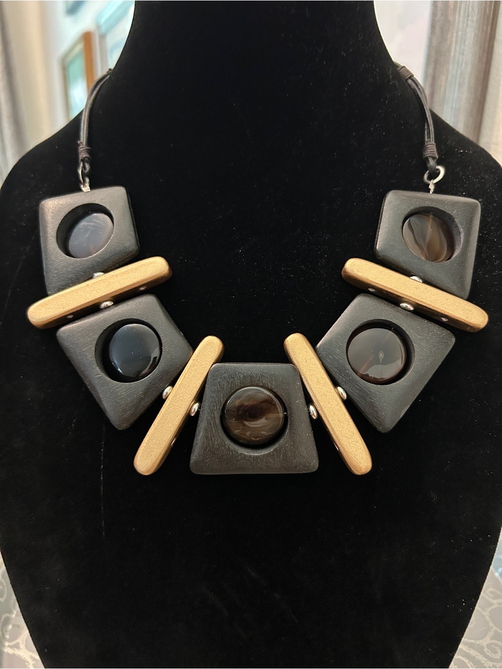Statement Geometric Black and Gold Necklace